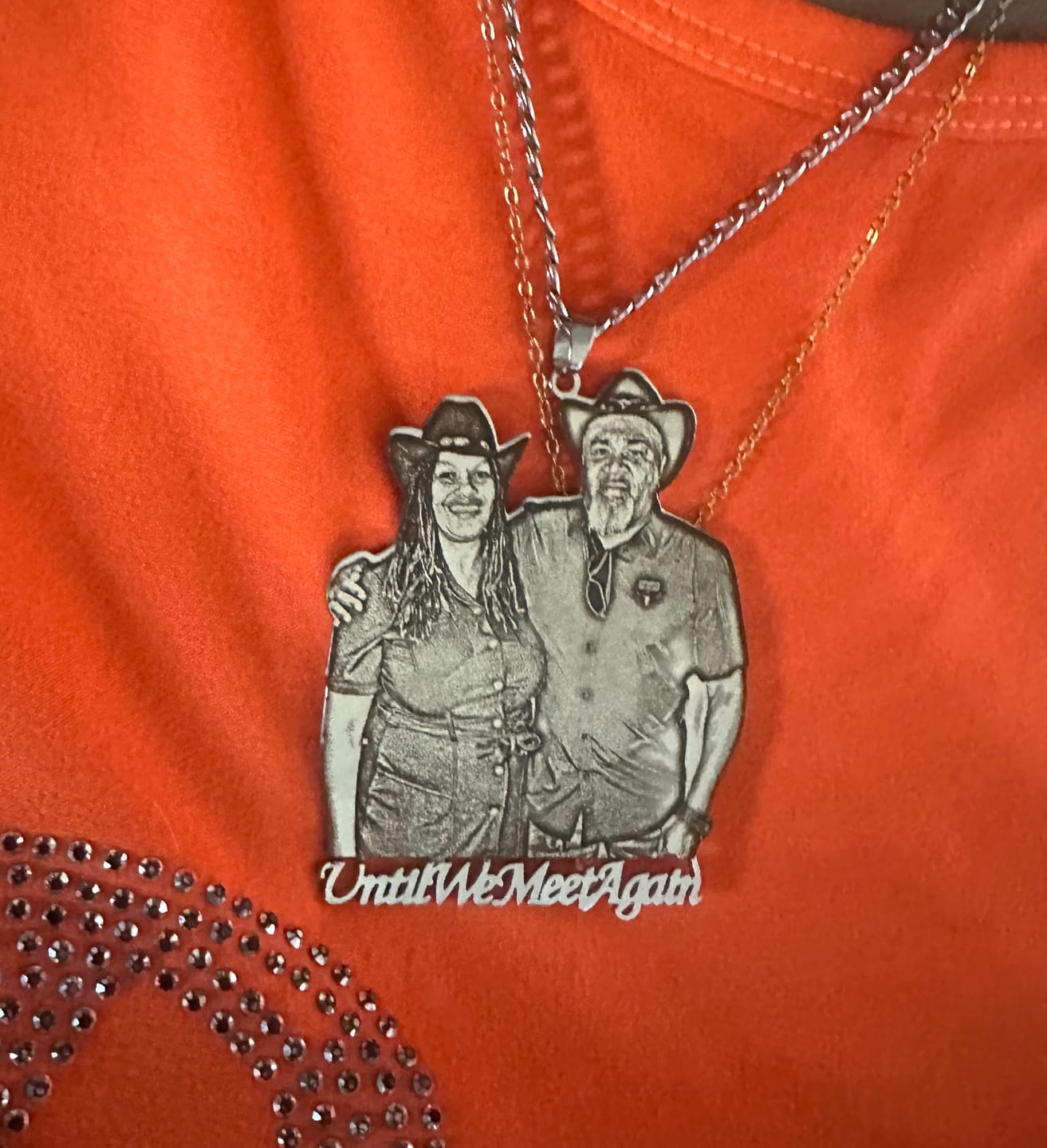 Customer photo review of Custom Photo Engraved Pendant Necklace