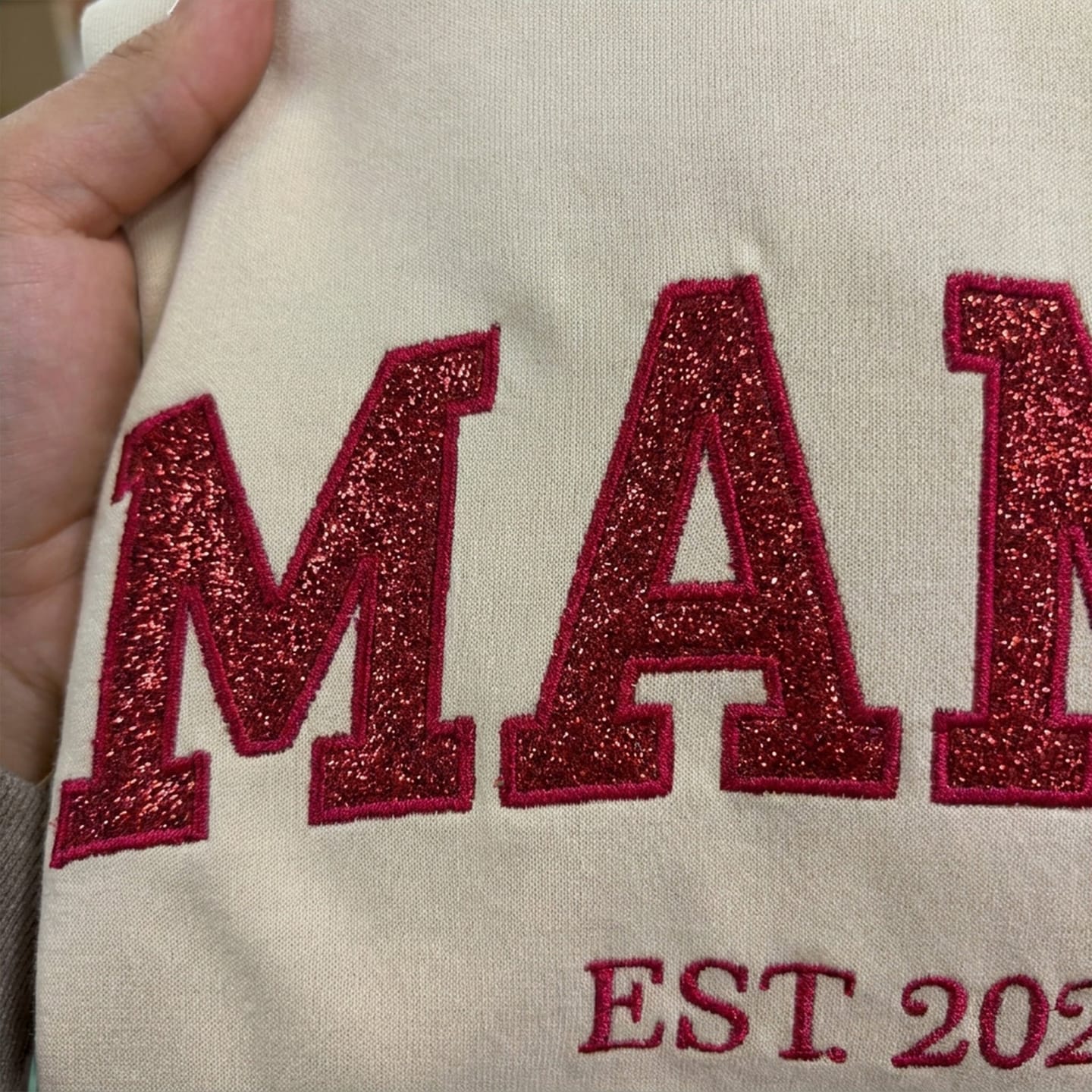 Customer photo review of Custom Embroidered Applique Glitter Mama Sweatshirt - Gift for Mom