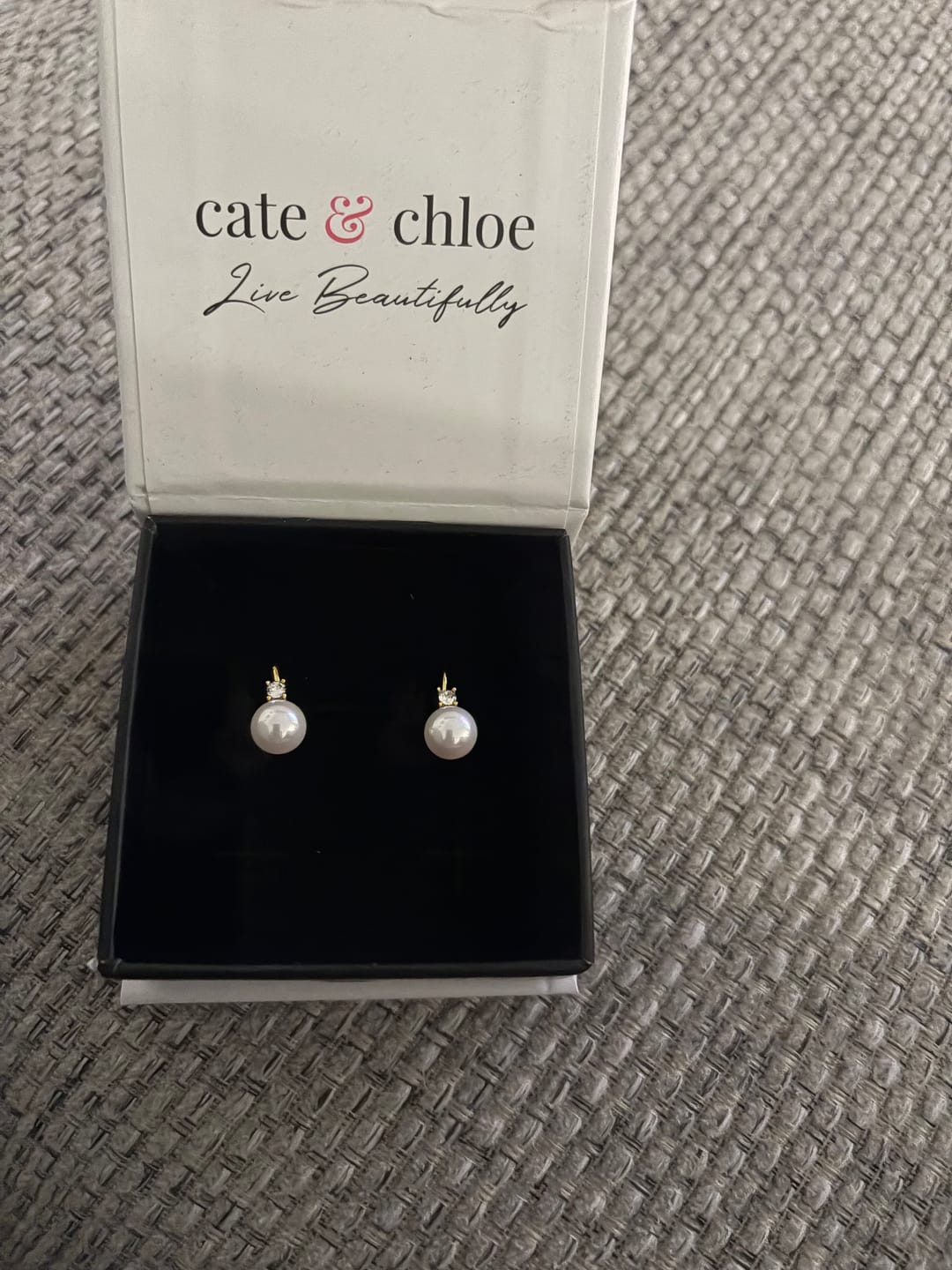 Customer photo review of Cassie 18k White Gold Plated Pearl Drop Earrings with Swarovski Crystals