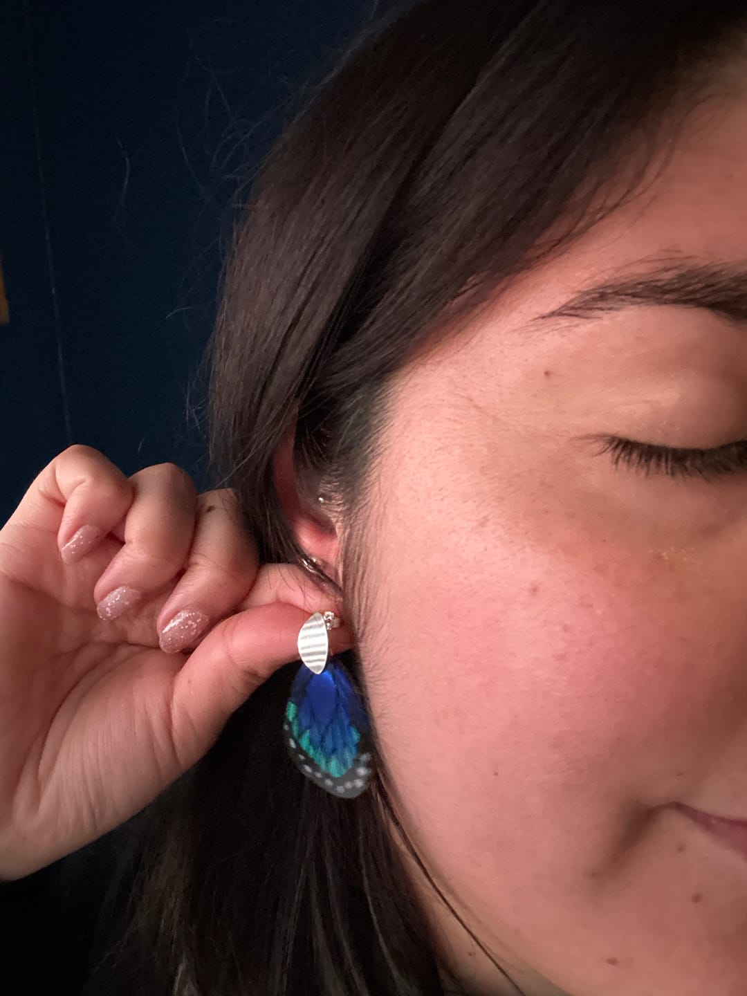 Customer photo review of Aros Alita Mariposa Morpho con Pieza de Plata
