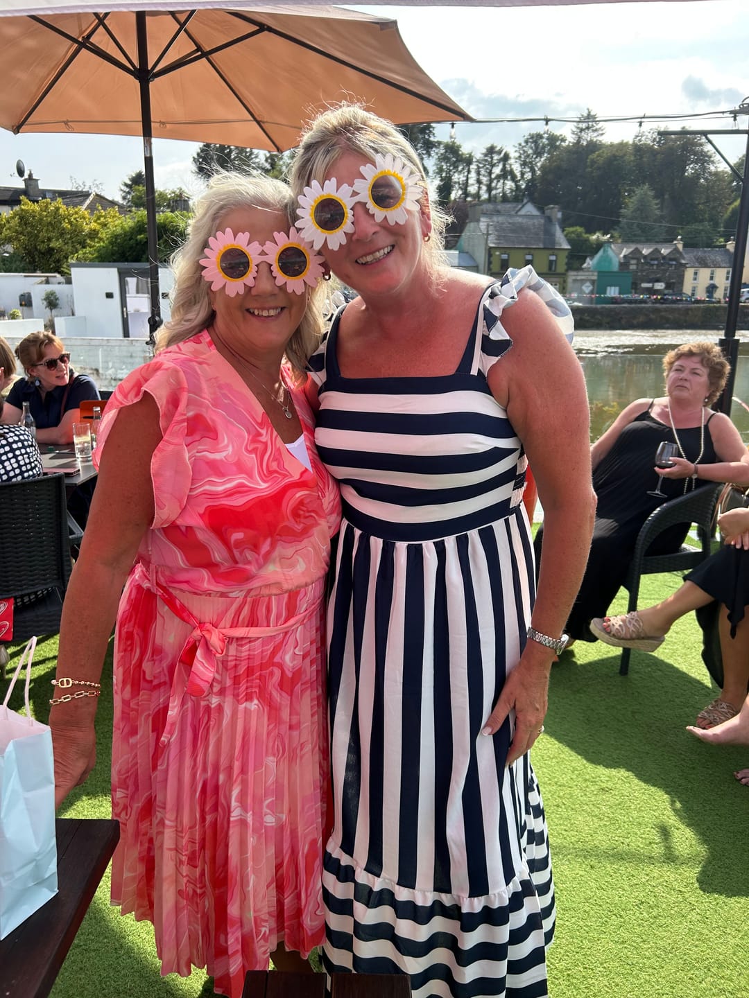 Customer photo review of Elaina Navy Striped Maxi Dress