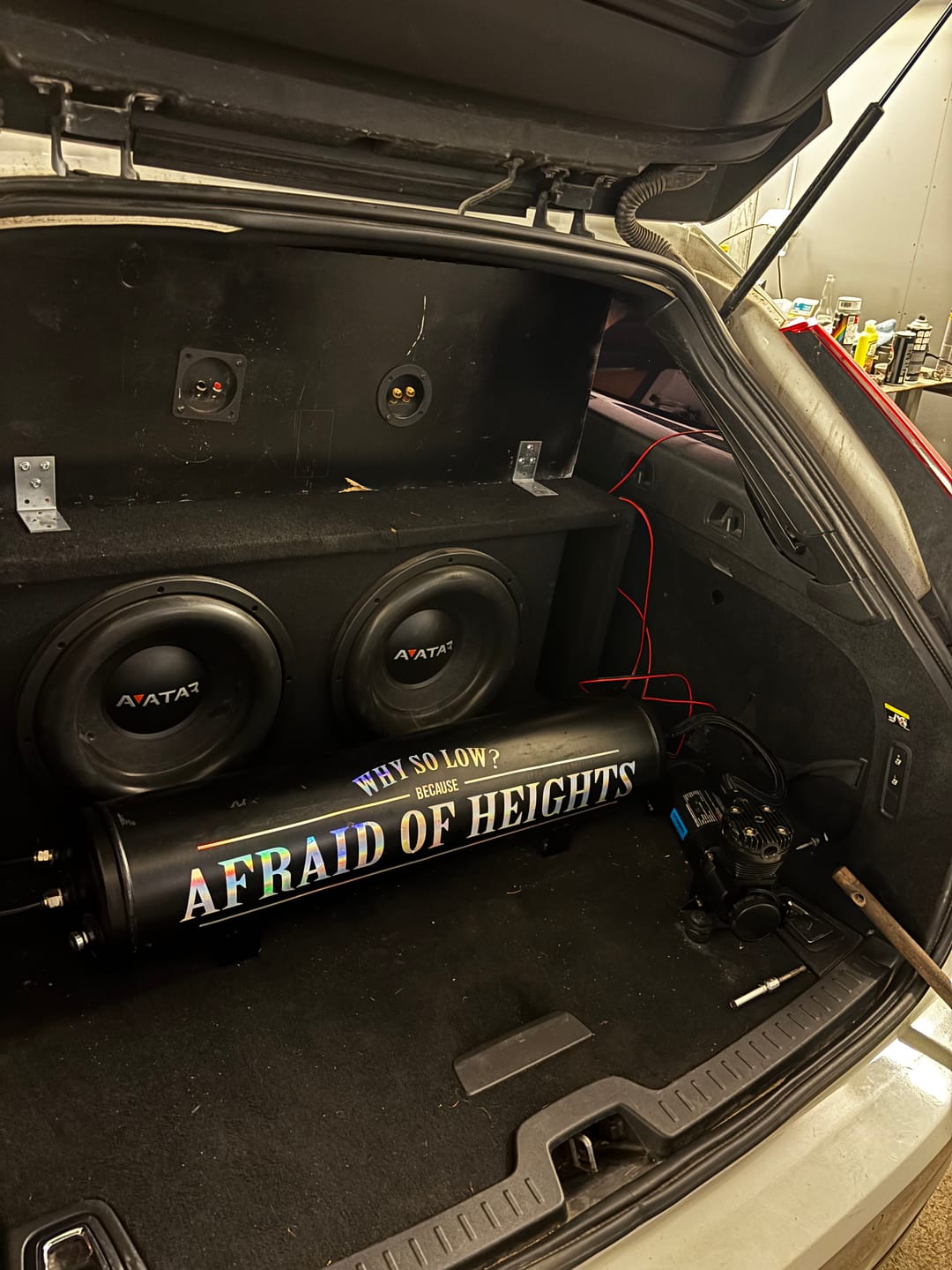 Customer photo review of Why so low? Because Afraid of Heights sticker banner decal