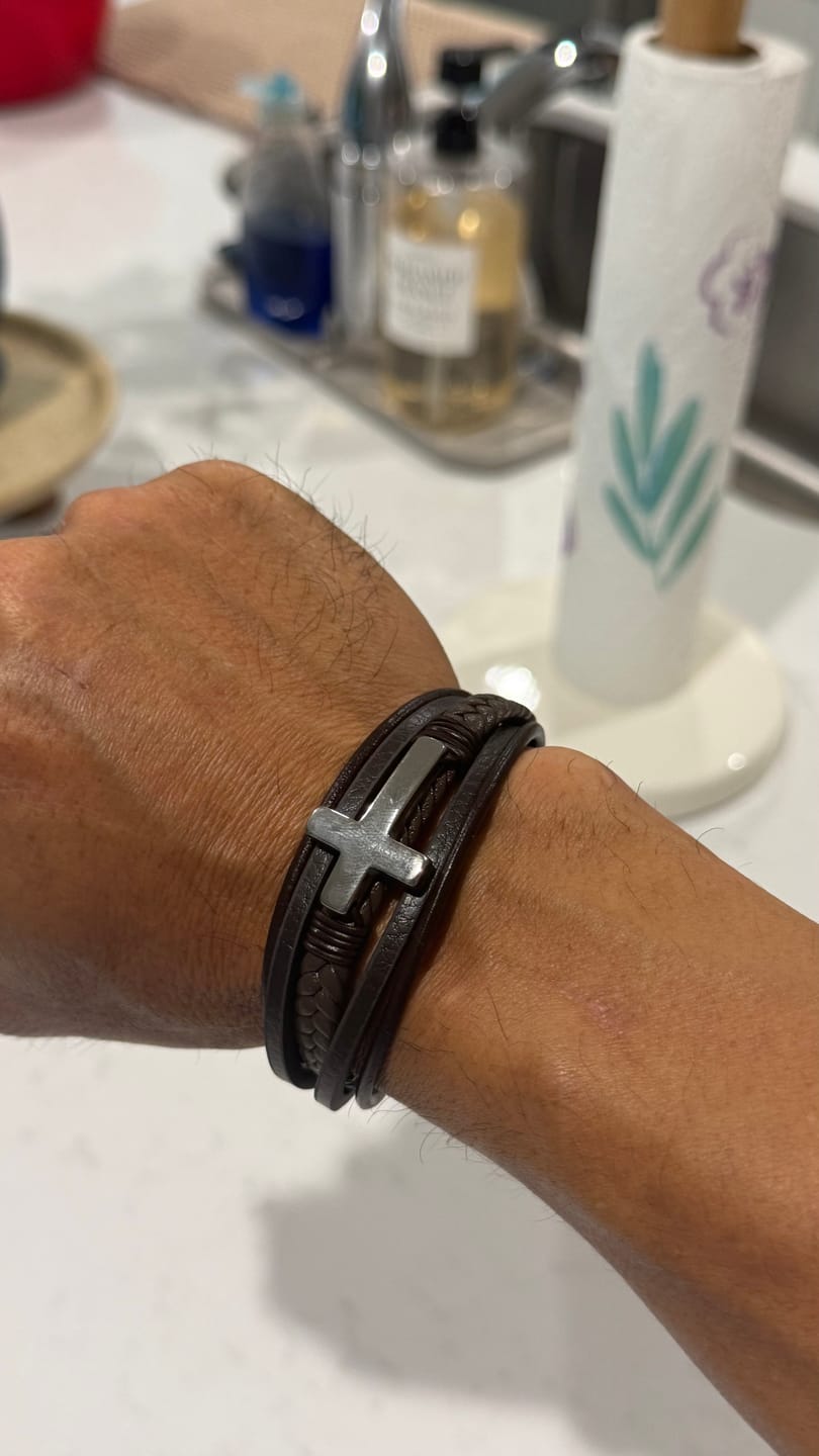 Customer photo review of Christianartworkshop Braided Cross Leather Bracelet: Steady Grace for Everyday Wrists