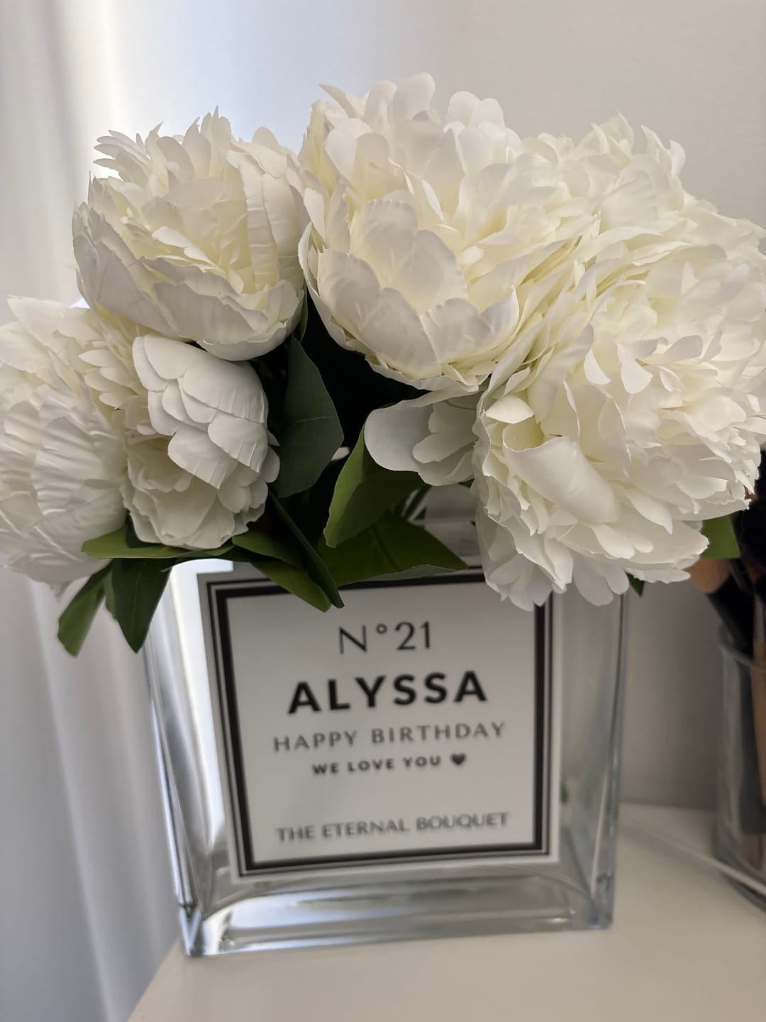 Customer photo review of Personalised Glass Vase - Bloomed Scented Silk Peonies