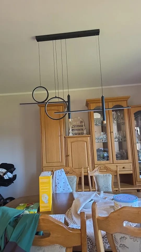 Customer photo review of Geometric Pendant Light, Dimmable Black Metal With Golden Accents