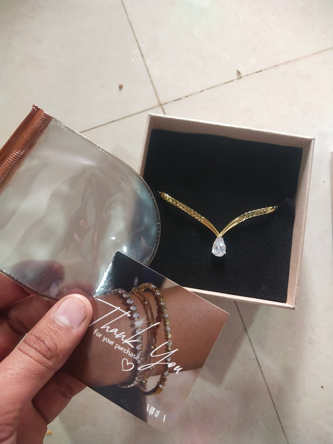 Customer photo review of Pear Diamond V Necklace