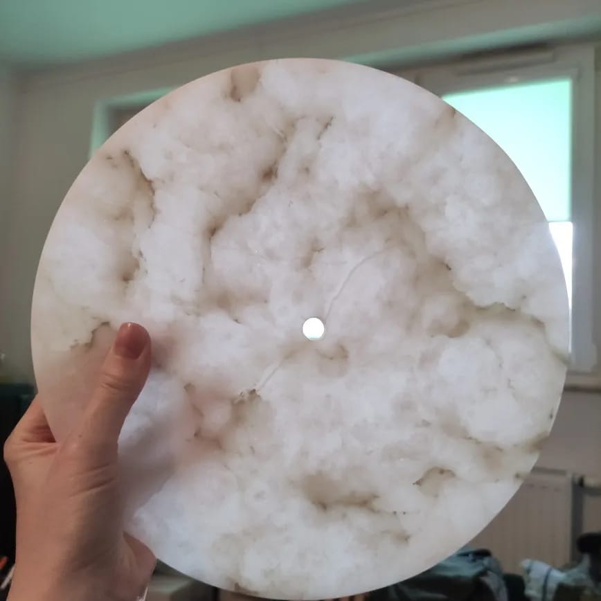 Customer photo review of Kristy Round Alabaster Wall Lamp, Black Arm, G9 LED, Warm or Cold Light