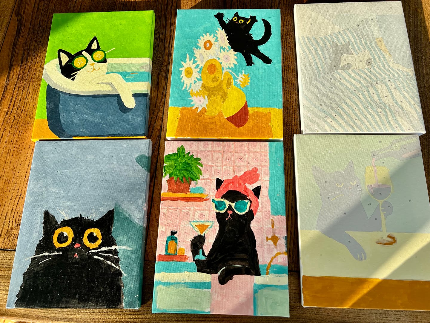 Customer photo review of 6 Mini Paintings - Crazy Cat Set