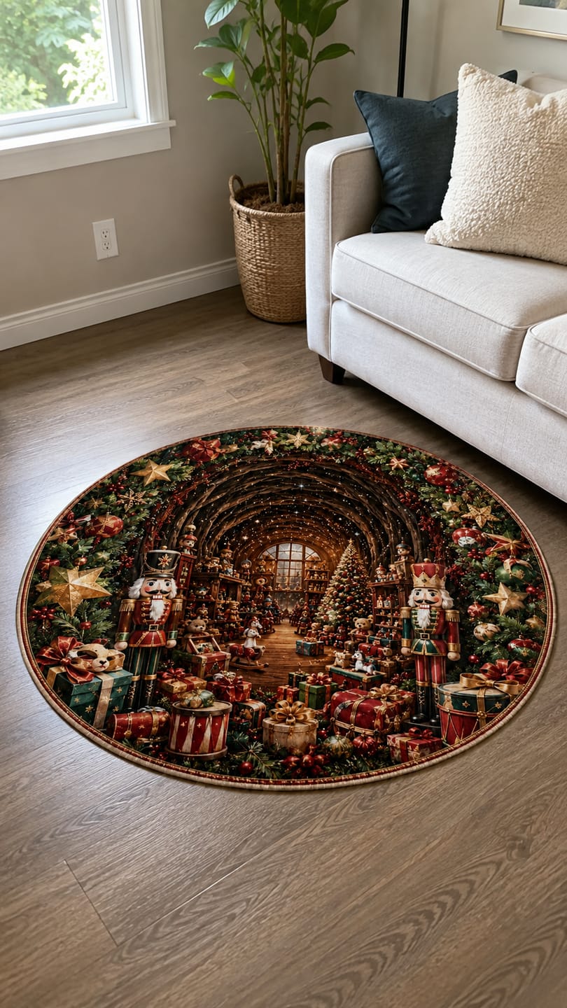 Customer photo review of Halloween 3D Vortex Optical Illusion Round Rug, Non Slip Decorative Floor Mat, Spooky Visual Trap Design, Halloween Home Decor Gift for Family & Party Lovers