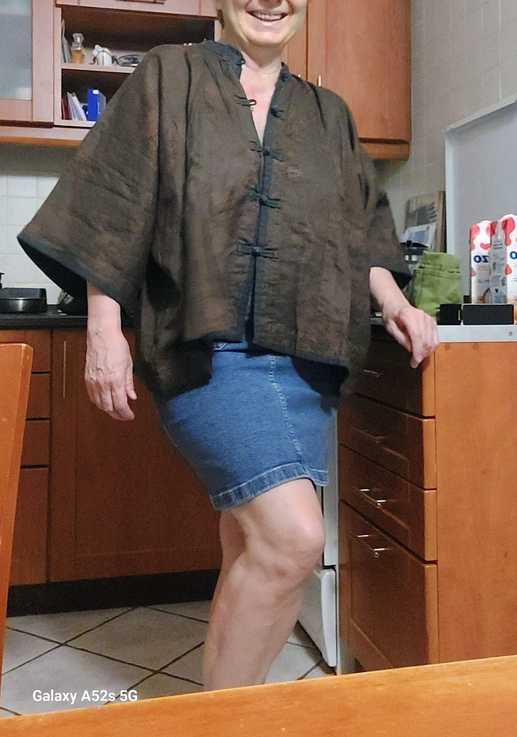 Customer photo review of Women Autumn Vintage Flower Colorblock Button-up Linen Coat
