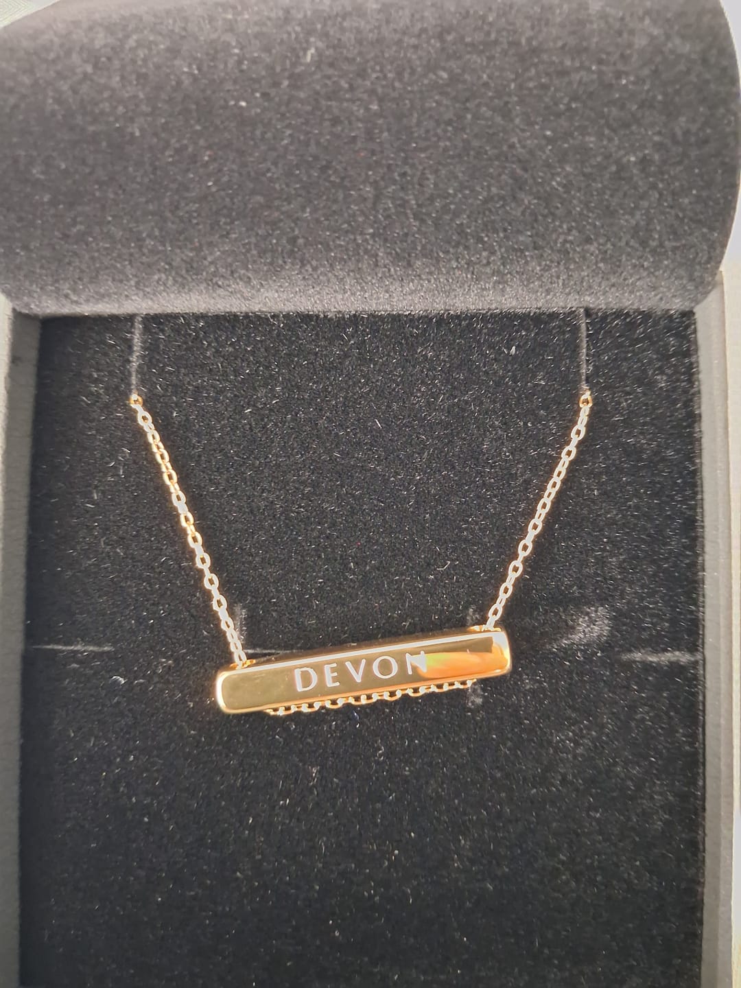 Customer photo review of 4cm Letter Bar Necklace in Gold Horizontal