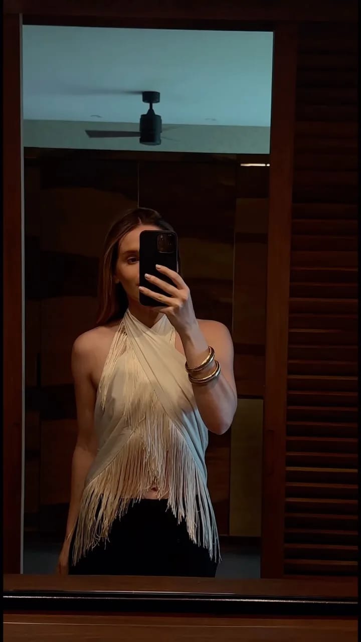 Customer photo review of Vivienne Satin Halter Crop Top