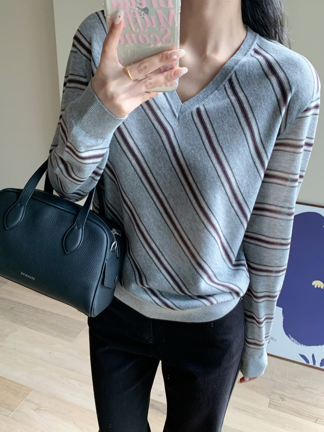 Customer photo review of LILY Contrast Stripe V-Neck Sweater