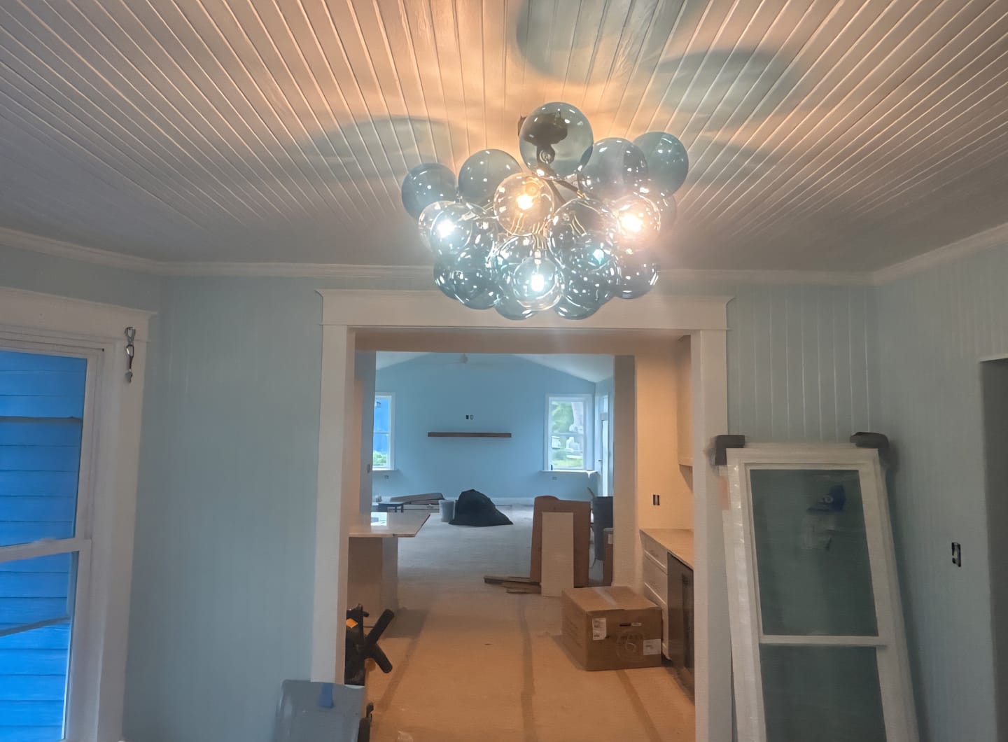 Customer photo review of Modern Cluster Blue Glass Bubble Semi Flush Chandelier