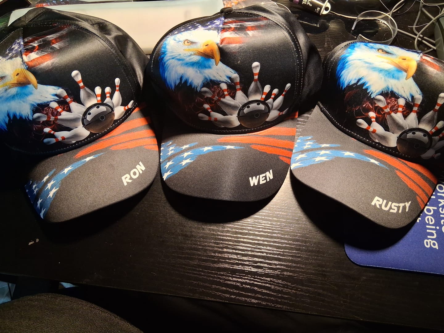 Customer photo review of Maxcorners Bowling American Eagle Personalized Name 3D Cap