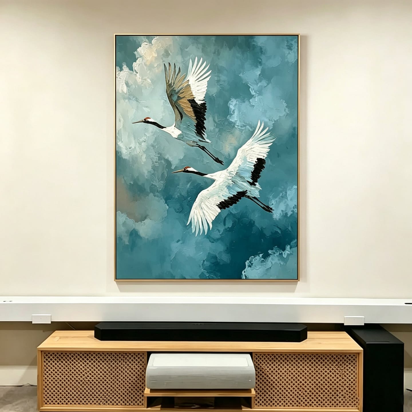 Customer photo review of Mistbound Cranes-Blue Bird Painting