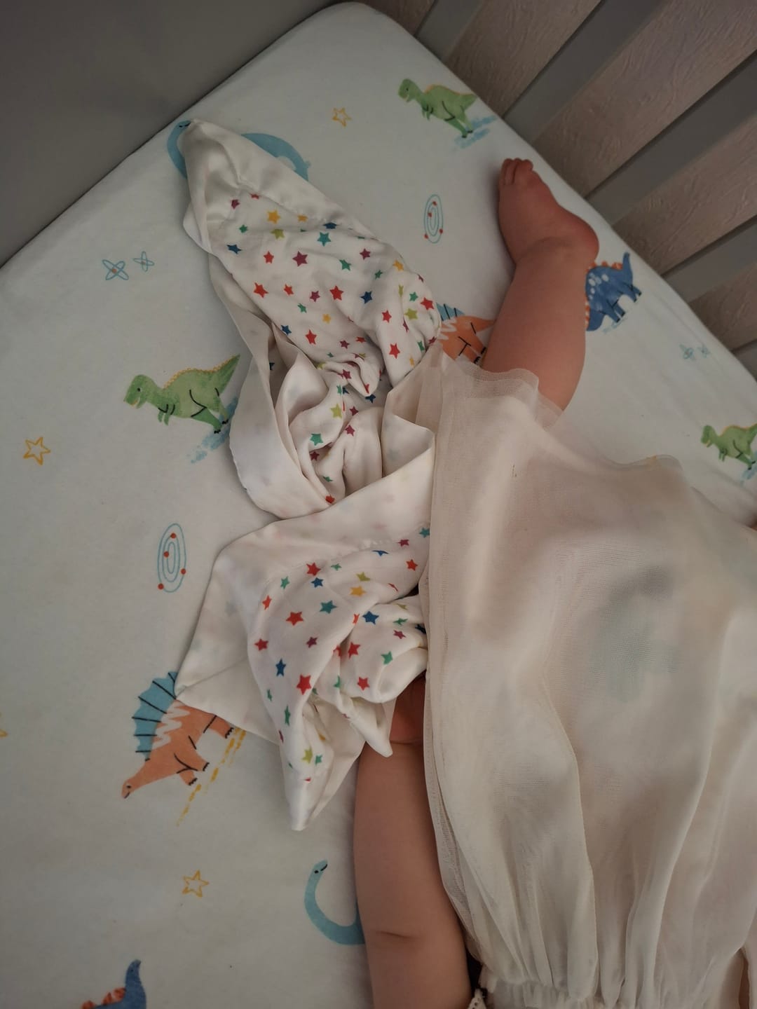 Customer photo review of Rainbow Star Satin Edge Muslin Comforter | 2-Pack | White Satin