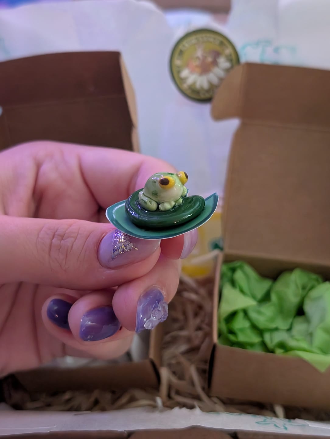 Customer photo review of Frog on a lilypad pin