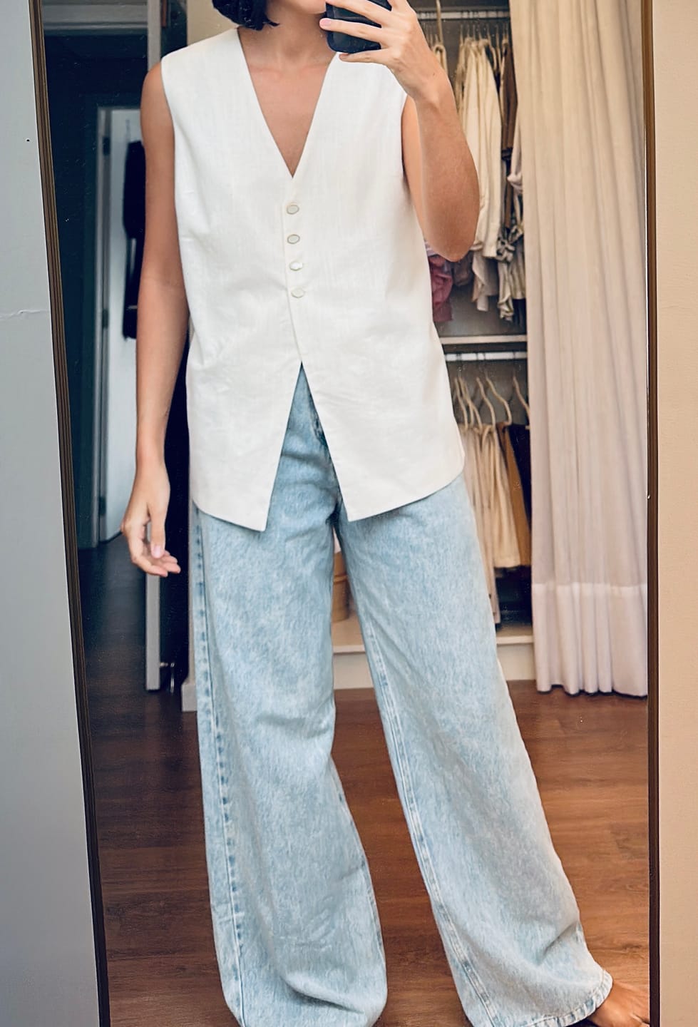 Customer photo review of Calça Jeans Wide Leg Buriti Azul Claro