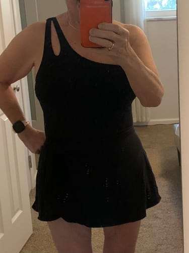 Customer photo review of Emoswim - One Shoulder One Piece Swim Dress for Women Tummy Control Swimsuit with Skirt