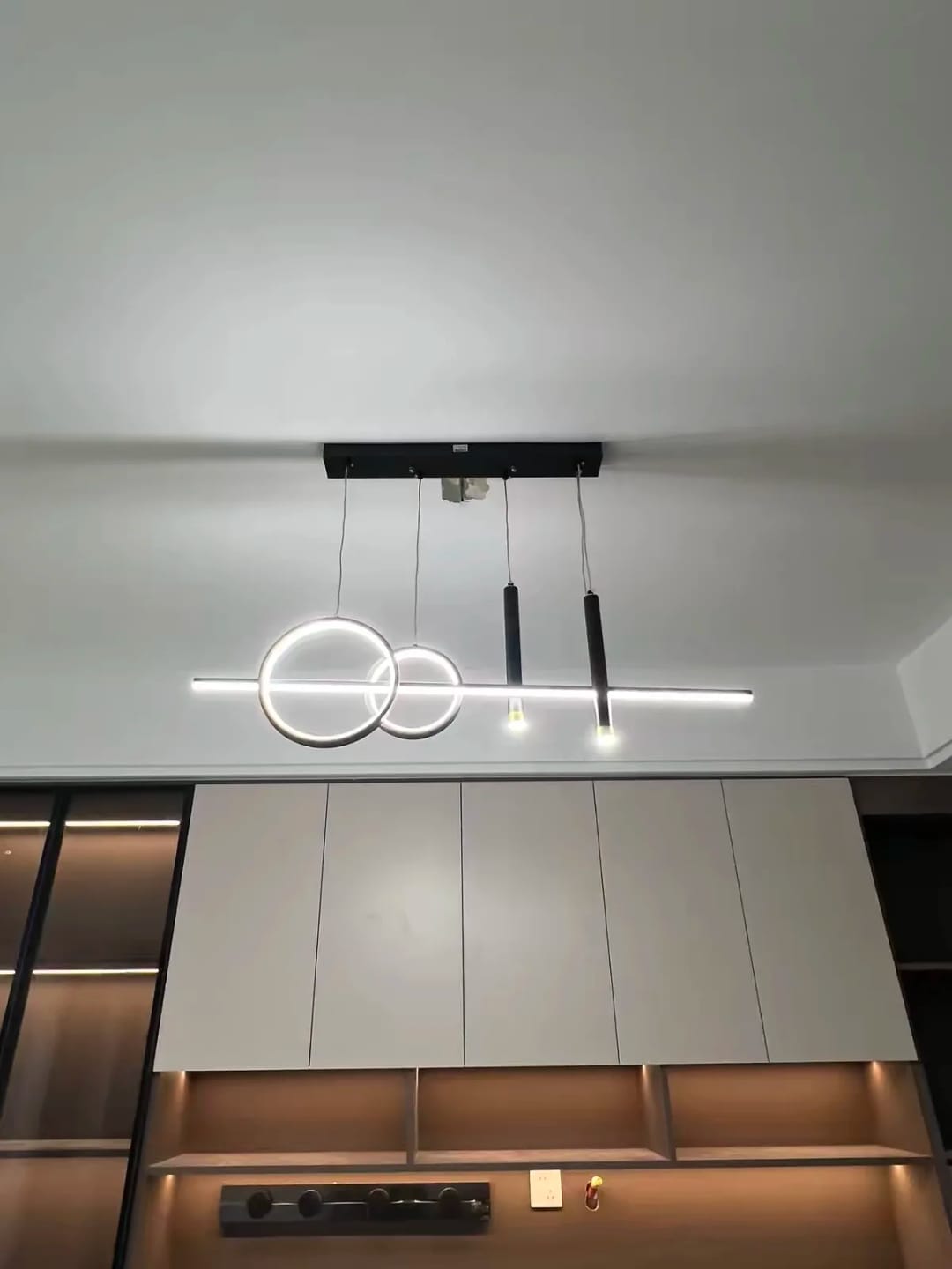 Customer photo review of Geometric Pendant Light, Dimmable Black Metal With Golden Accents