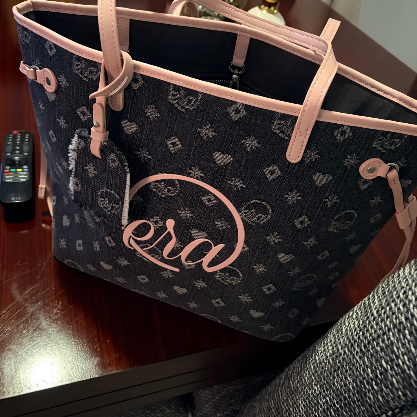 Customer photo review of Pink Muse Denim Tote