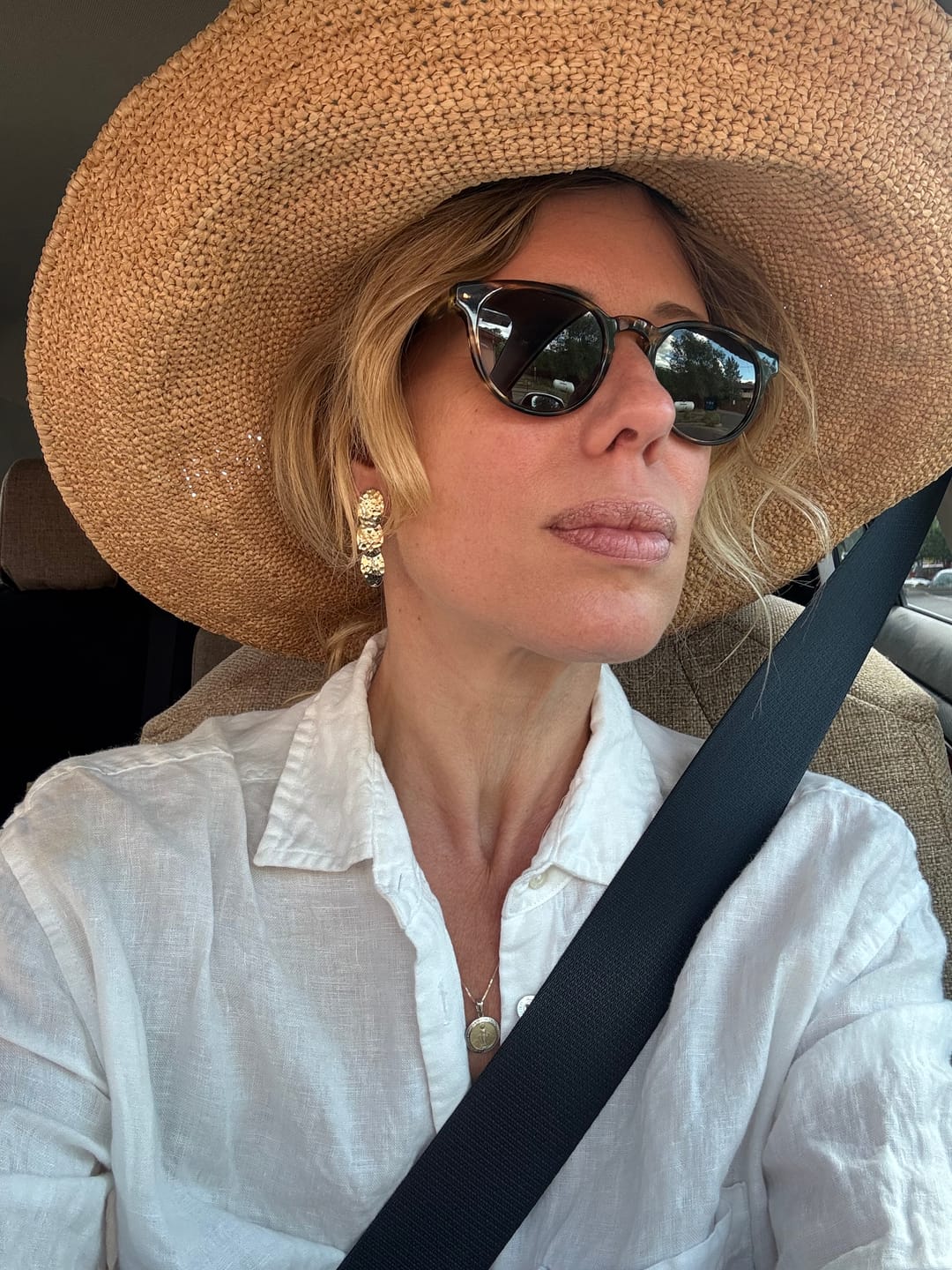 Customer photo review of Vintage 14k Yellow Gold Long Hammered Oval Disc Dangle Earrings
