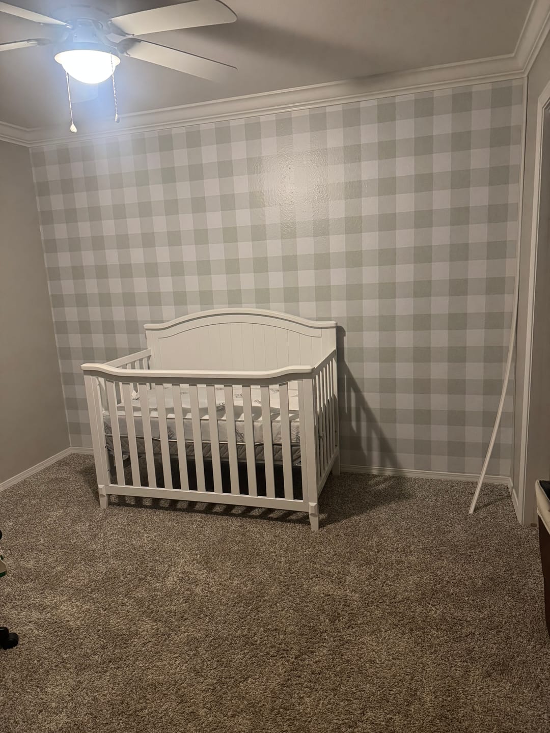 Customer photo review of Soft Sage Gingham Check Wallpaper