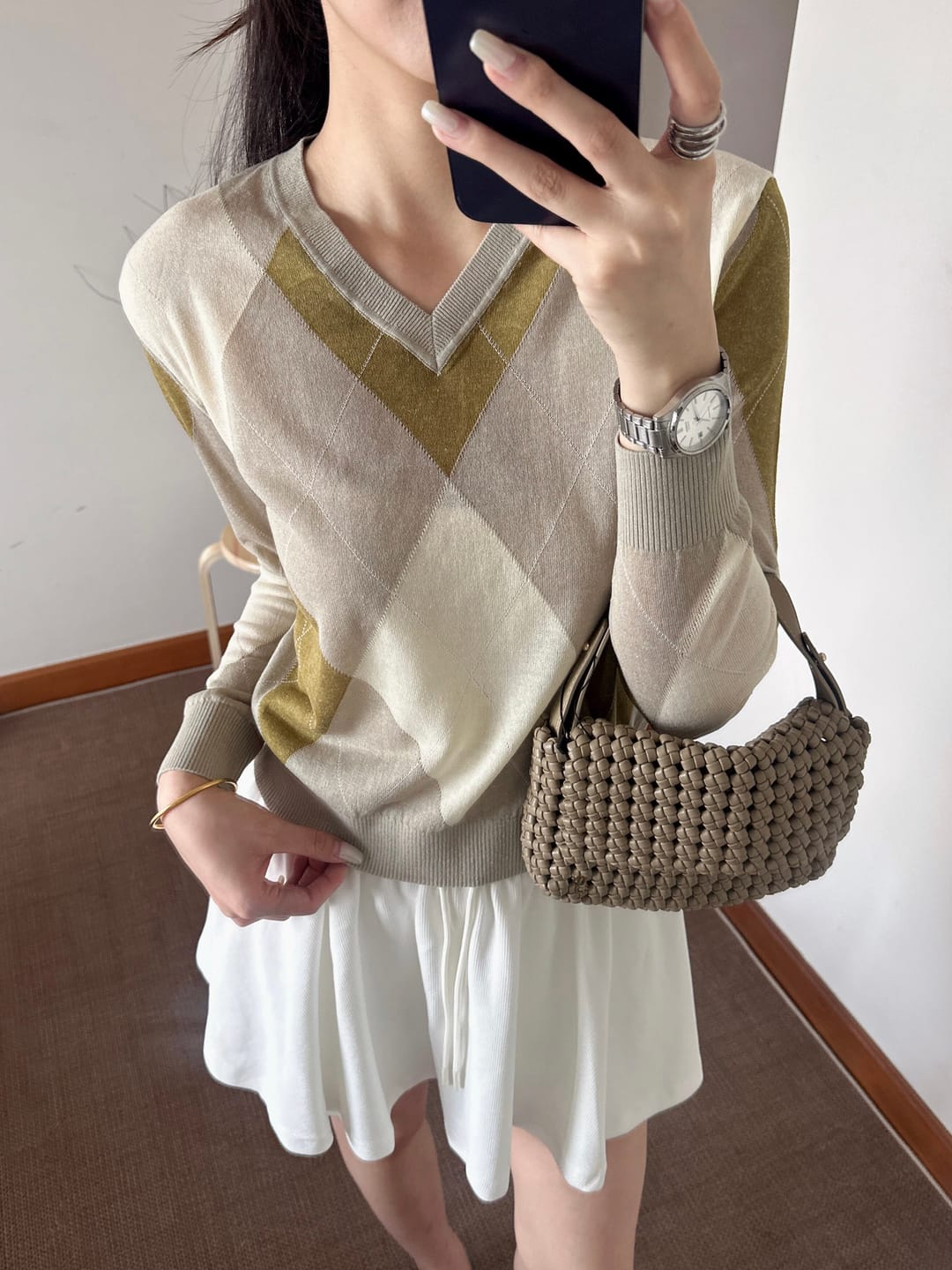 Customer photo review of LILY Argyle V-Neck Knit Sweater