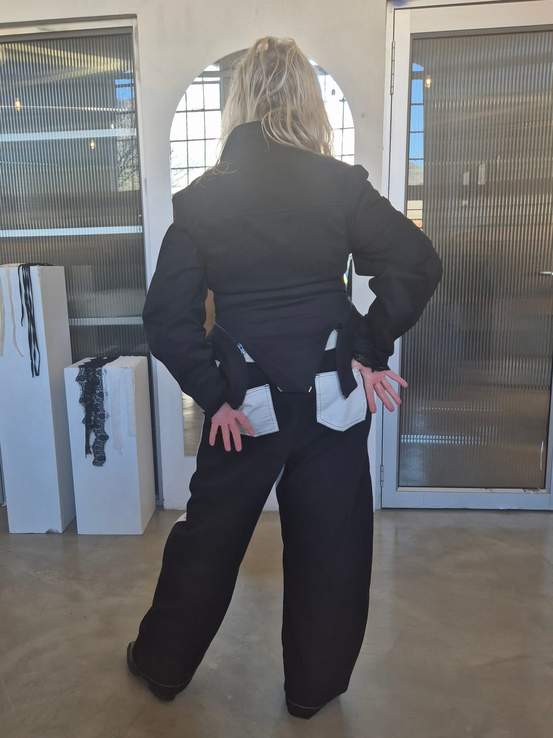 Customer photo review of Upcycled Tokyo Trousers - Dual Tone Cream & Brown