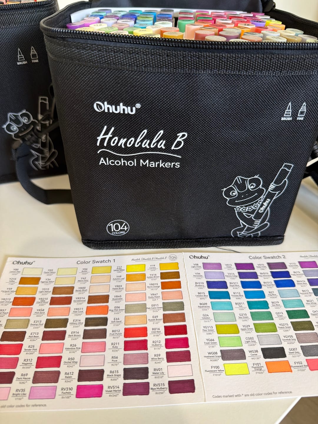 Customer photo review of Ohuhu Honolulu 104 Colors Dual Tips Alcohol Art Markers (New Color Codes)