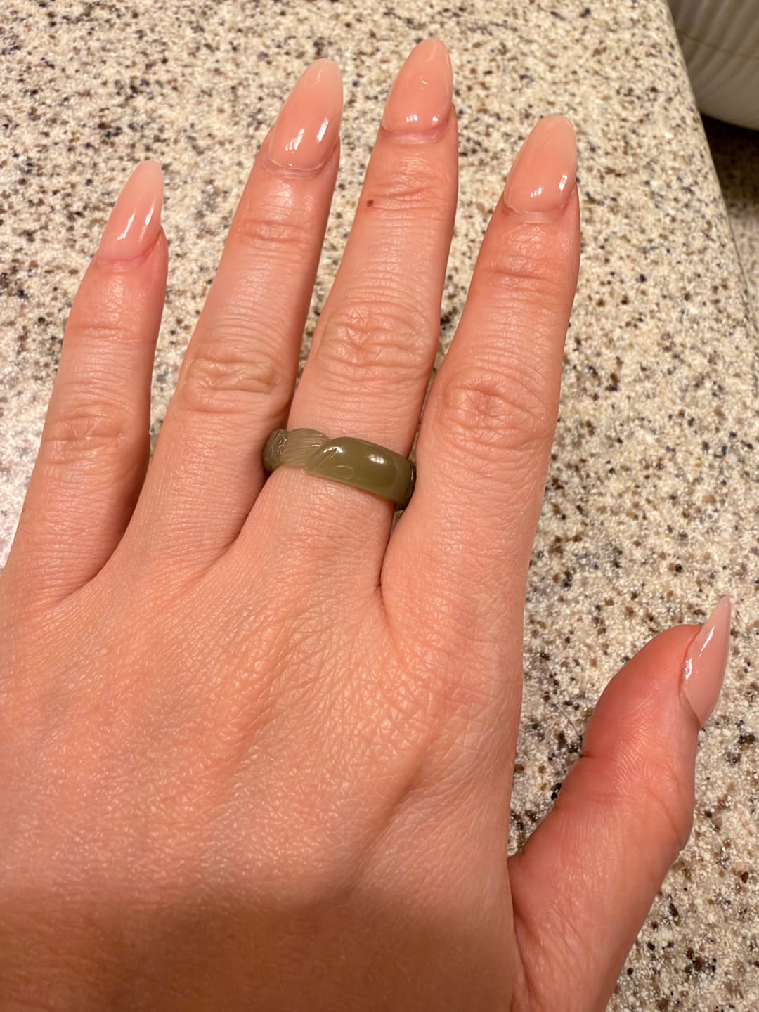 Customer photo review of Hetian White Jade & Cyan Jade Koi Fish Success Ring