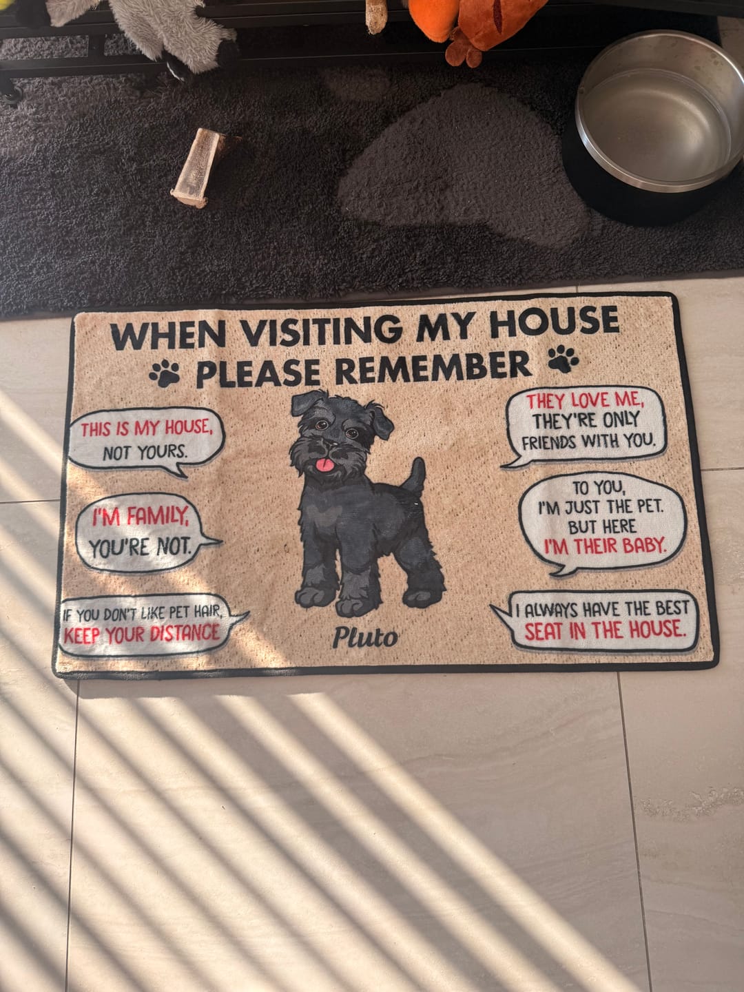 Customer photo review of Visting My House Please Remember, Personalized Doormat, Custom Gift For Dog Lovers