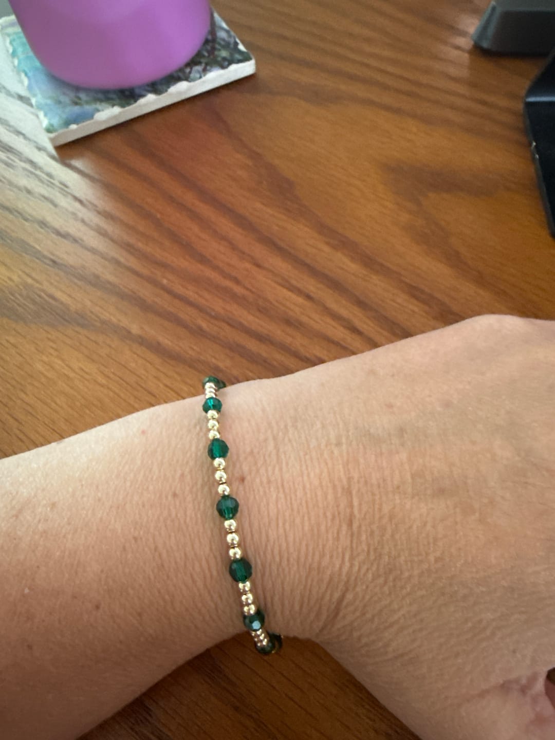 Customer photo review of July Birthstone Dotted Bracelet (3MM + 4MM beads)