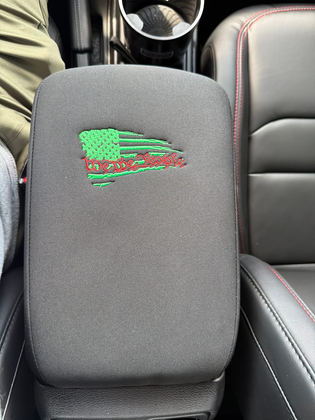 Customer photo review of Embroidered Center Console Armrest Cover "We The People"