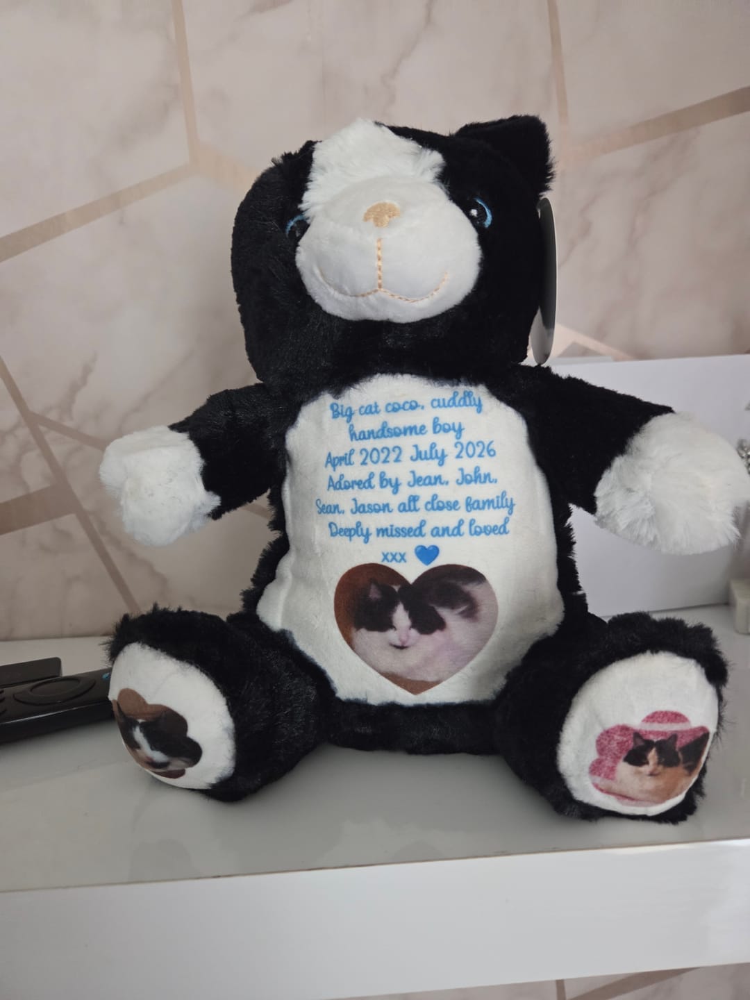Customer photo review of A Cuddle from Heaven Personalised Photo Teddy Bear