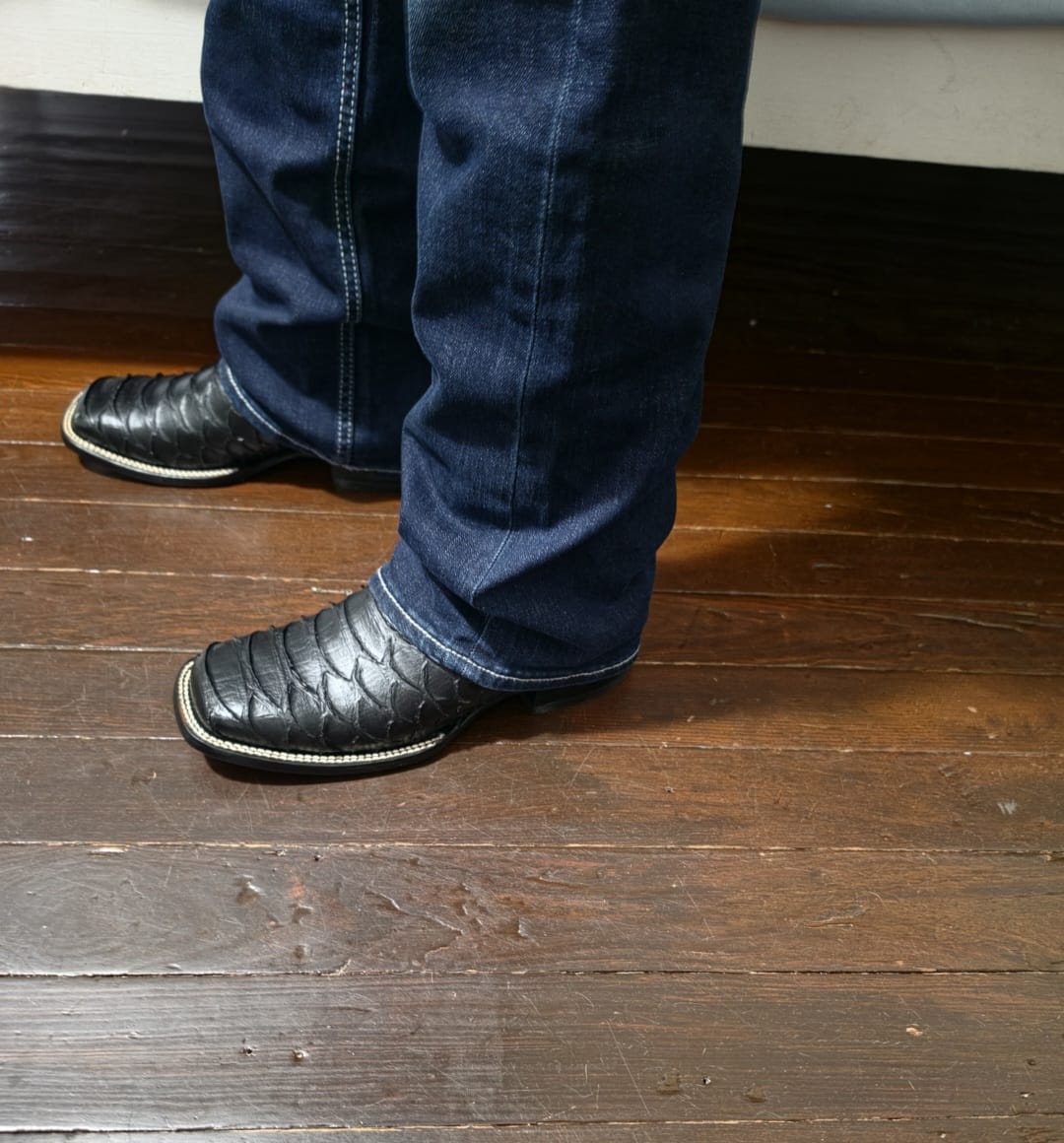 Customer photo review of Black Jumbo Python Leather Boots - Square Toe
