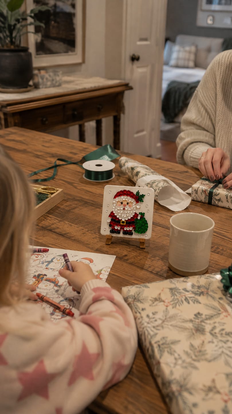 Customer photo review of Christmas Acrylic Glass Mosaic DIY Craft Kit – Holiday Craft Gift for Kids, Adults & Families with Wooden Display Stand