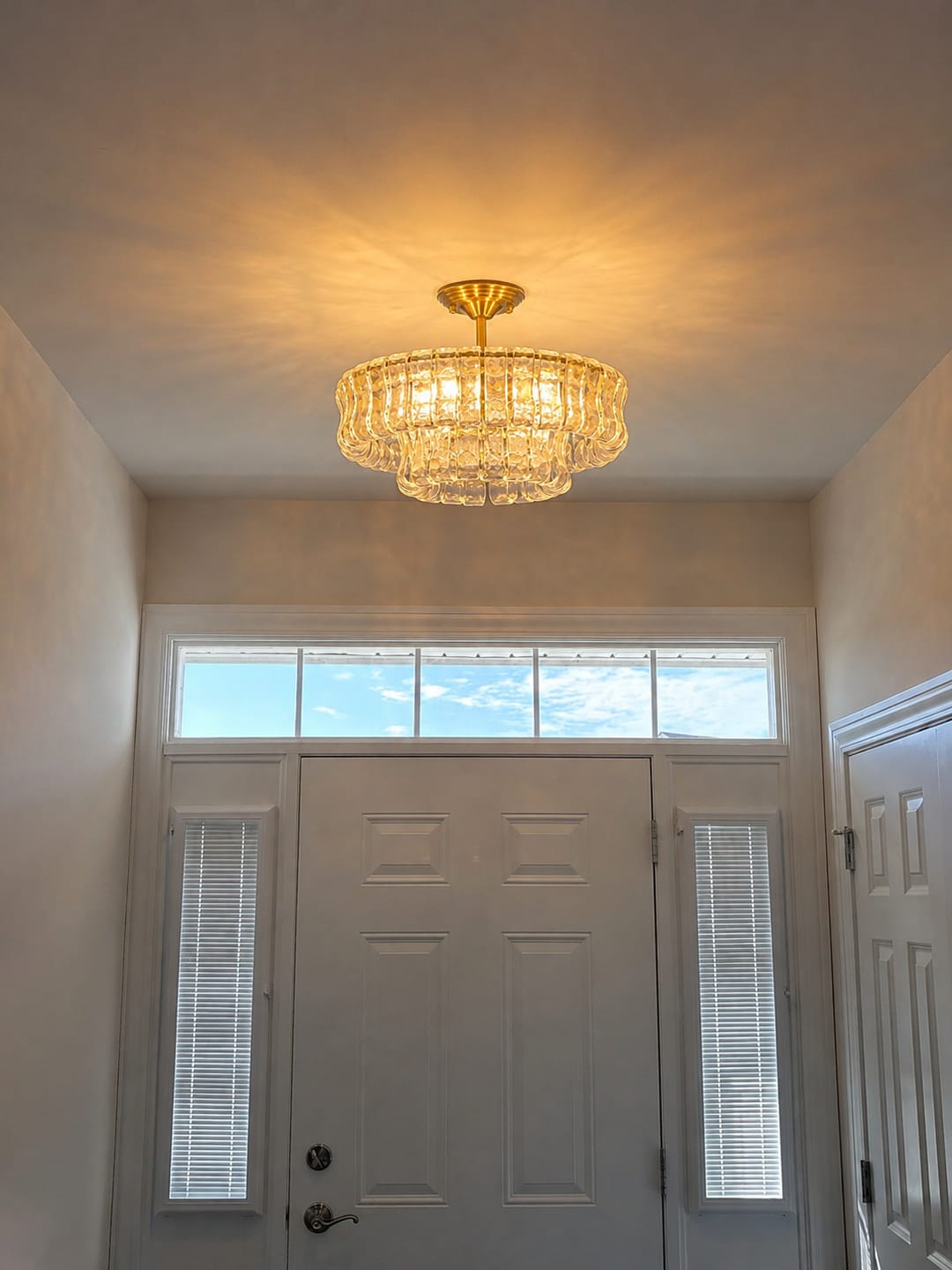 Customer photo review of Brass 6-Light Rippled Glass Tiered Semi-Flush Mount