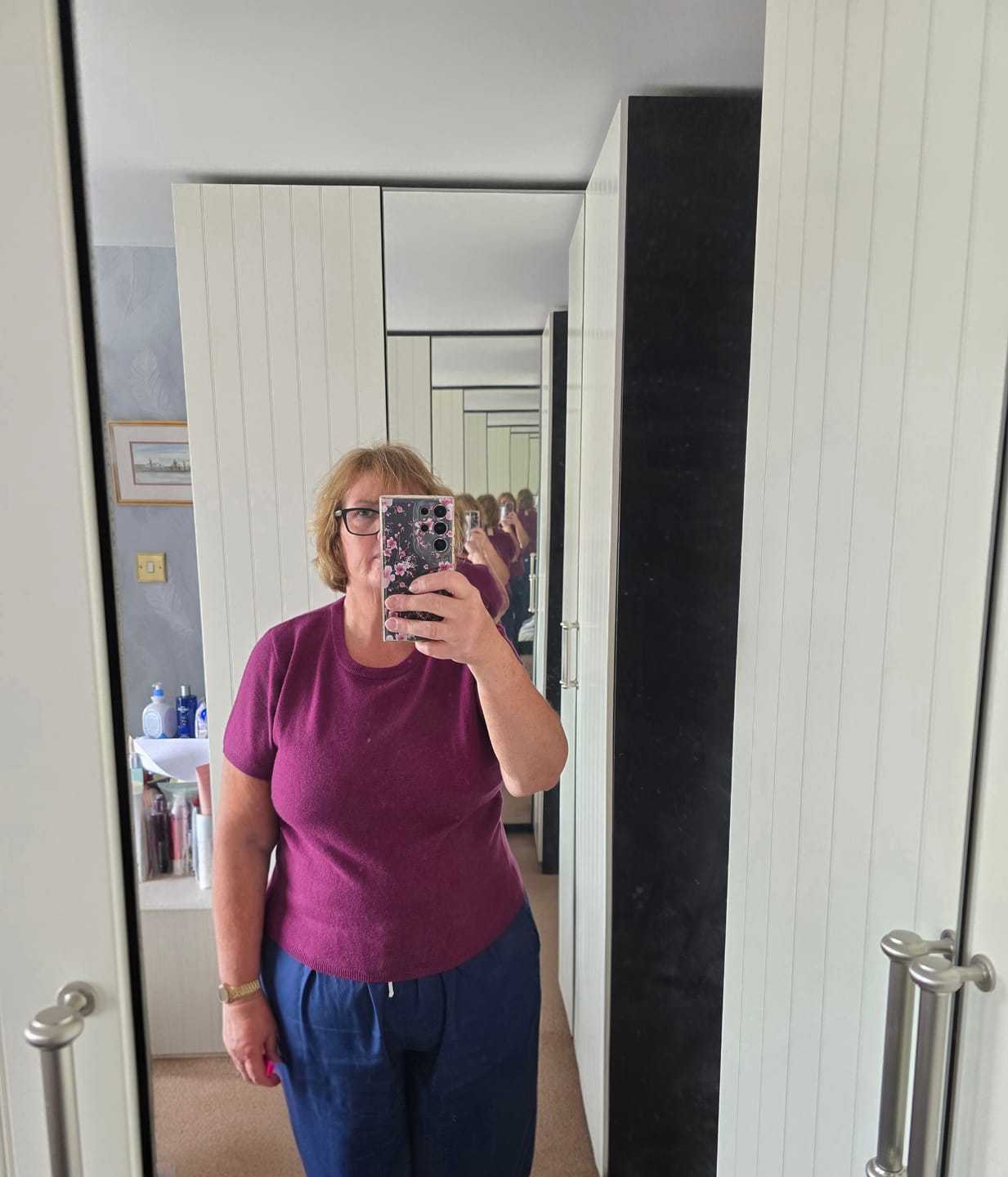 Customer photo review of Brand New Mulberry Purple Cashmere Crew Neck T-Shirt Large UK 16-18