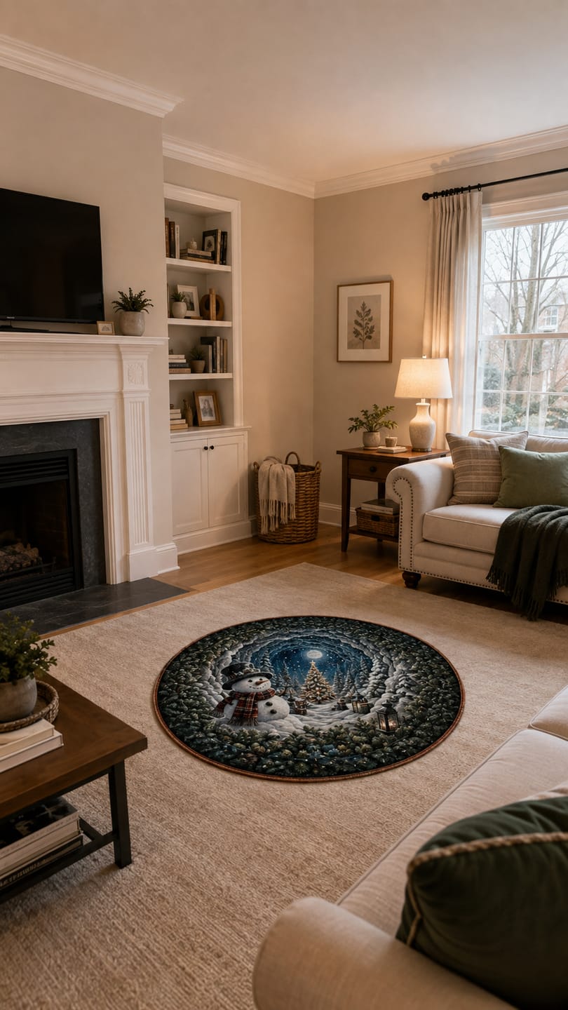 Customer photo review of Halloween 3D Vortex Optical Illusion Round Rug, Non Slip Decorative Floor Mat, Spooky Visual Trap Design, Halloween Home Decor Gift for Family & Party Lovers