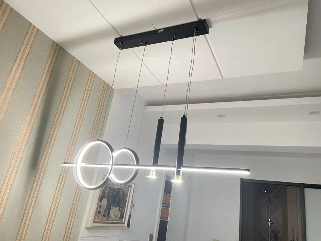 Customer photo review of Geometric Pendant Light, Dimmable Black Metal With Golden Accents