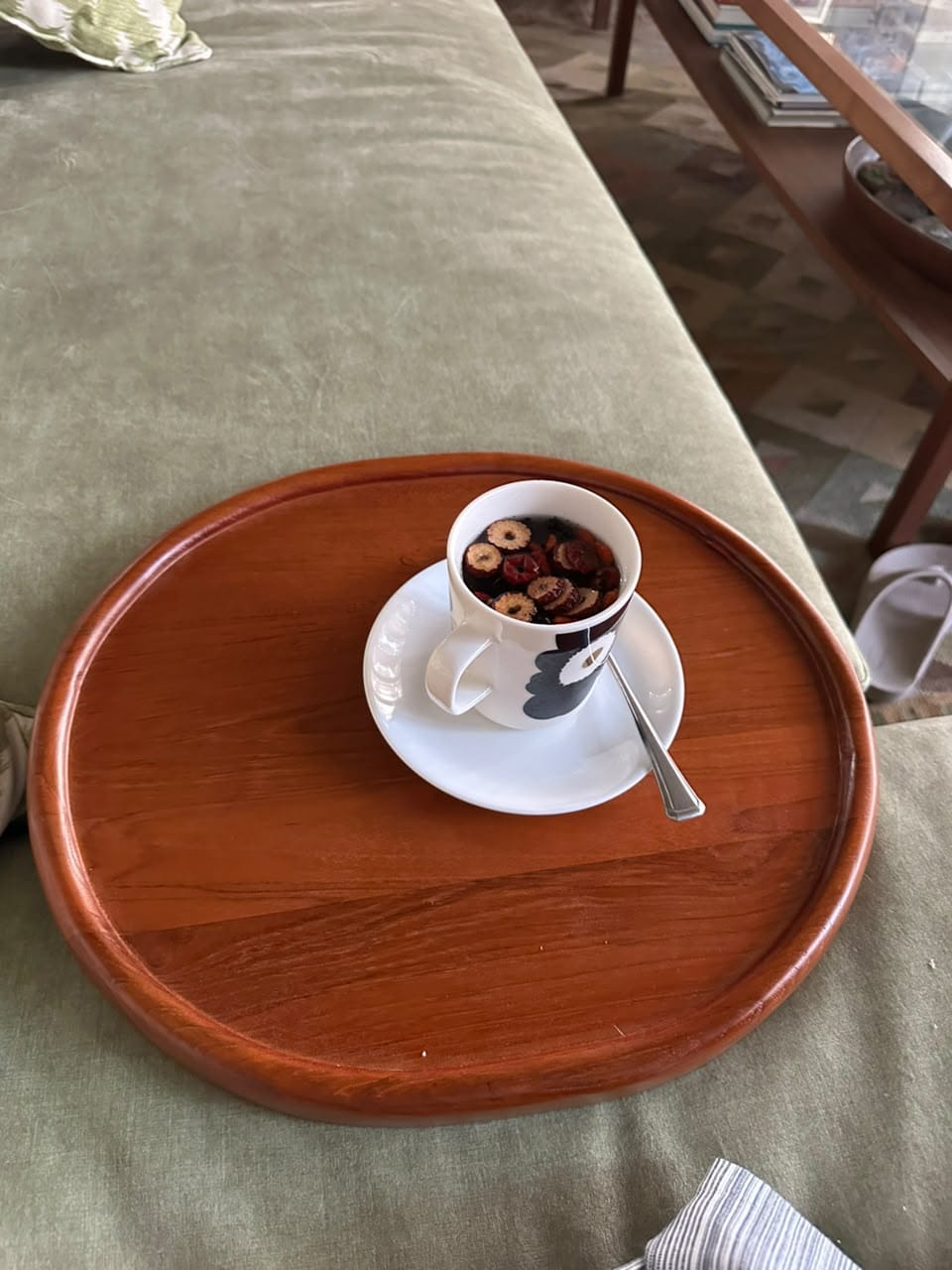 Customer photo review of Solid Teak Sofa Tray Table