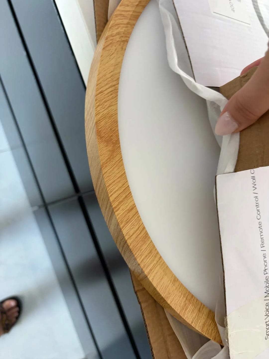 Customer photo review of Ceiling Light, Walnut Wood Grain, Ultra-Slim LED, 3000K Warm