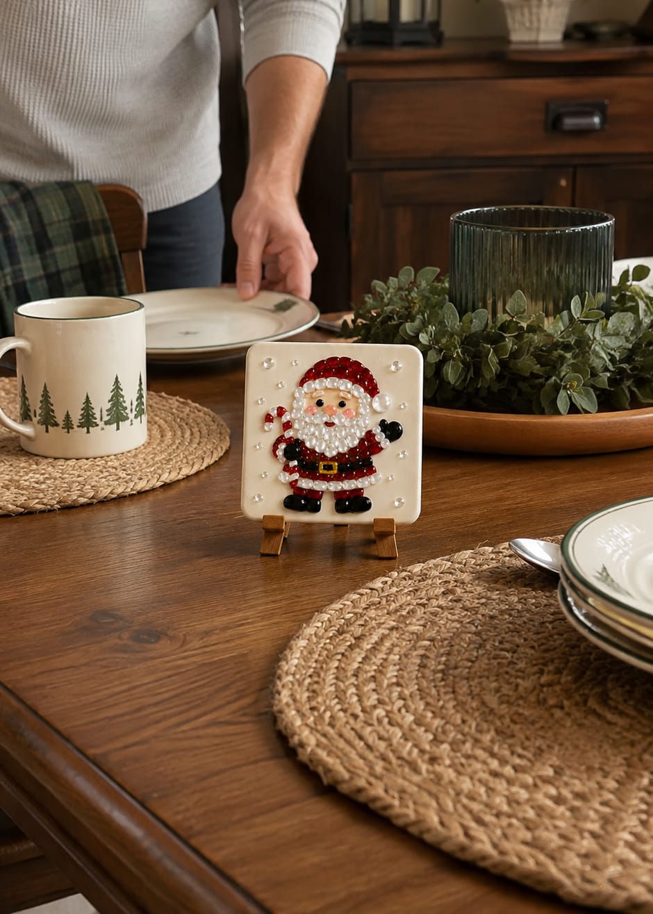 Customer photo review of Christmas Acrylic Glass Mosaic DIY Craft Kit – Holiday Craft Gift for Kids, Adults & Families with Wooden Display Stand