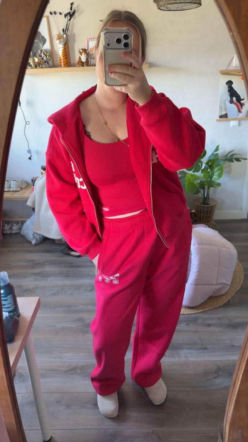 Customer photo review of GATED COMMUNITY ZIP HOODIE RASPBERRY RED