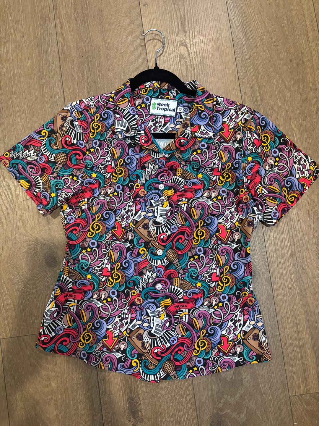 Customer photo review of Cartoon Music Doodles Curvy Button Up Shirt