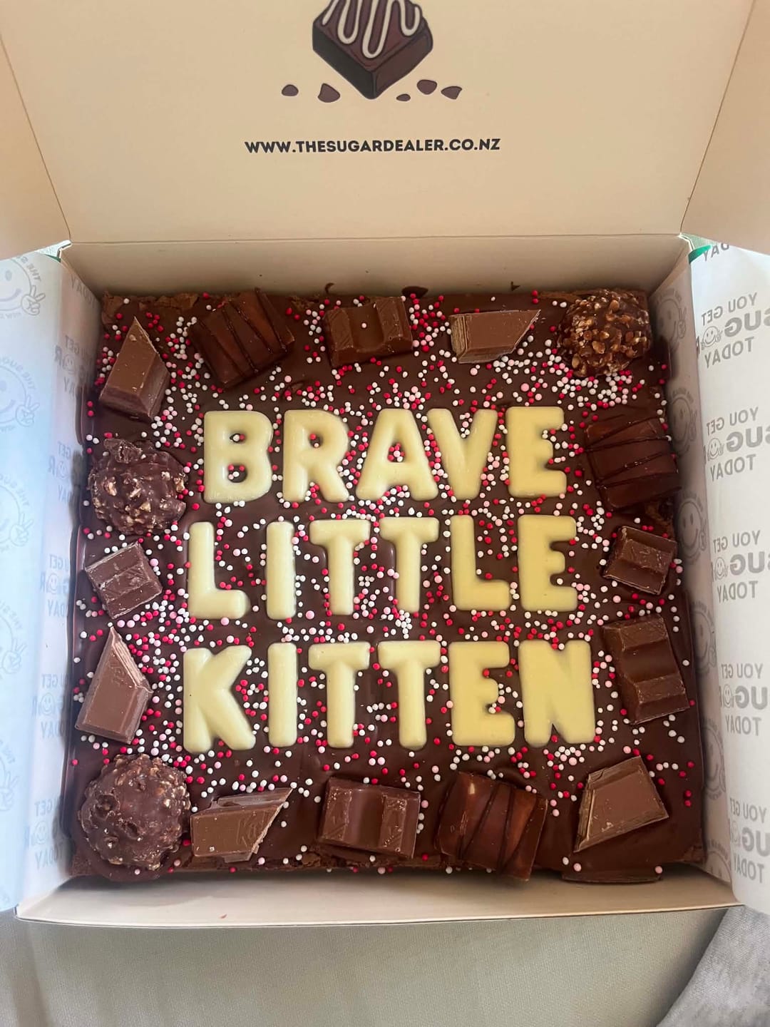 Customer photo review of Custom message chocolate fiend brownie