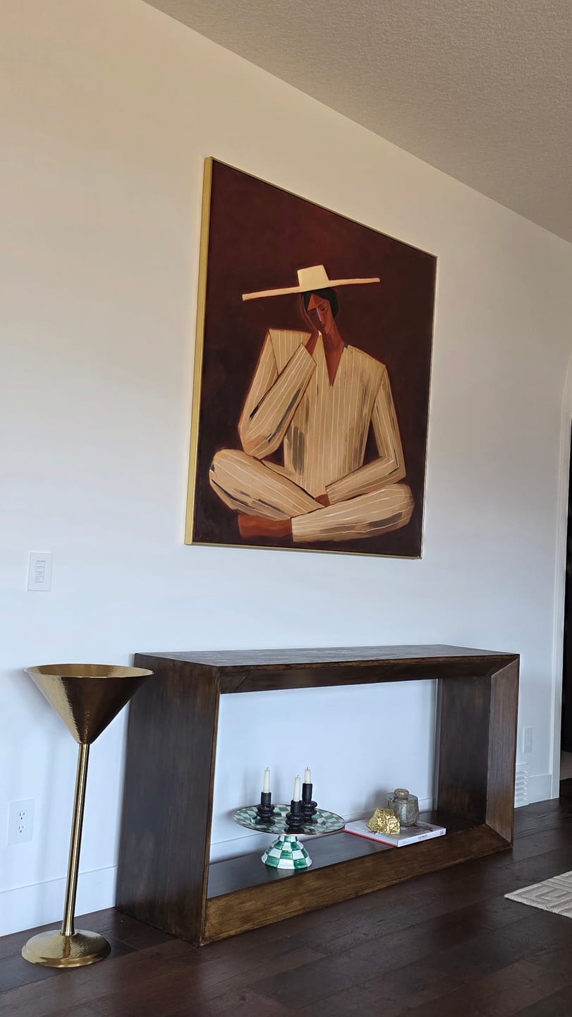 Customer photo review of The Midnight Monologue – Modern Reddish Brown Textured Thinking Figure Painting | Rustic Minimalist Hallway Art