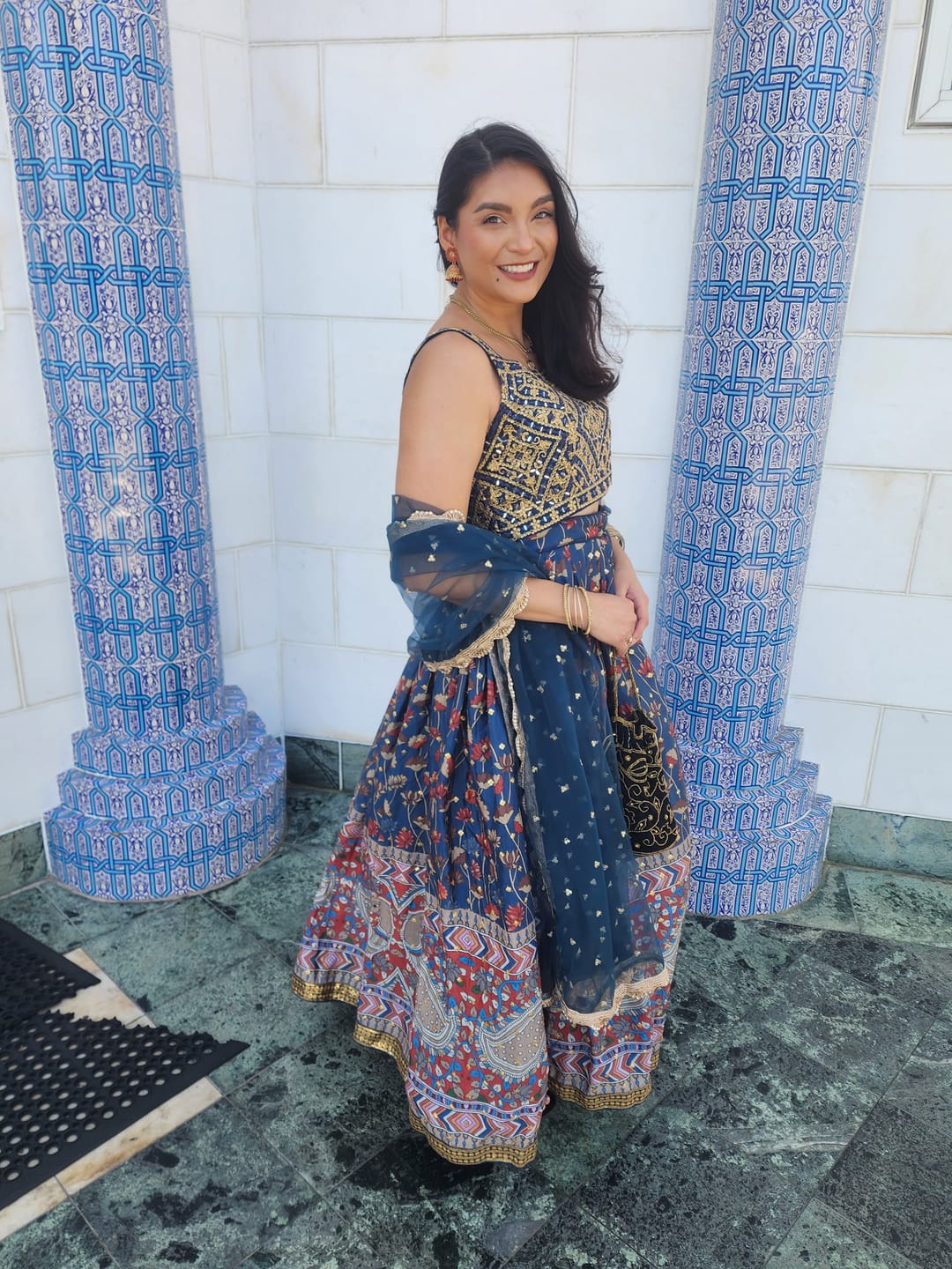 Customer photo review of Dark Blue Chinon Silk Lehenga Choli : Top Pick